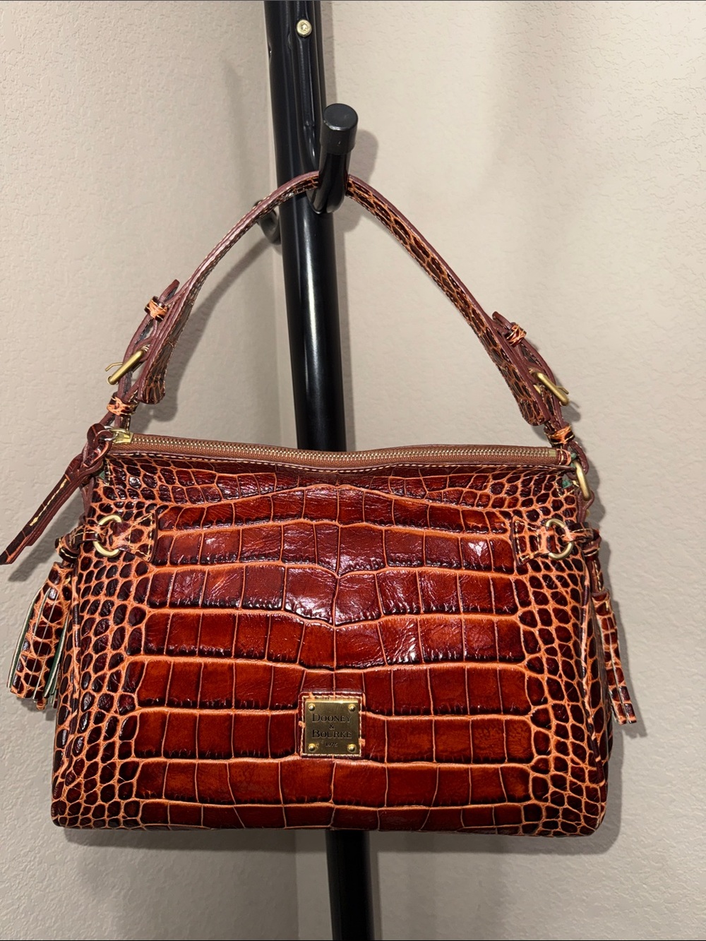 Dooney & Bourke Chestnut Croc-Embossed Leather Shoulder Bag